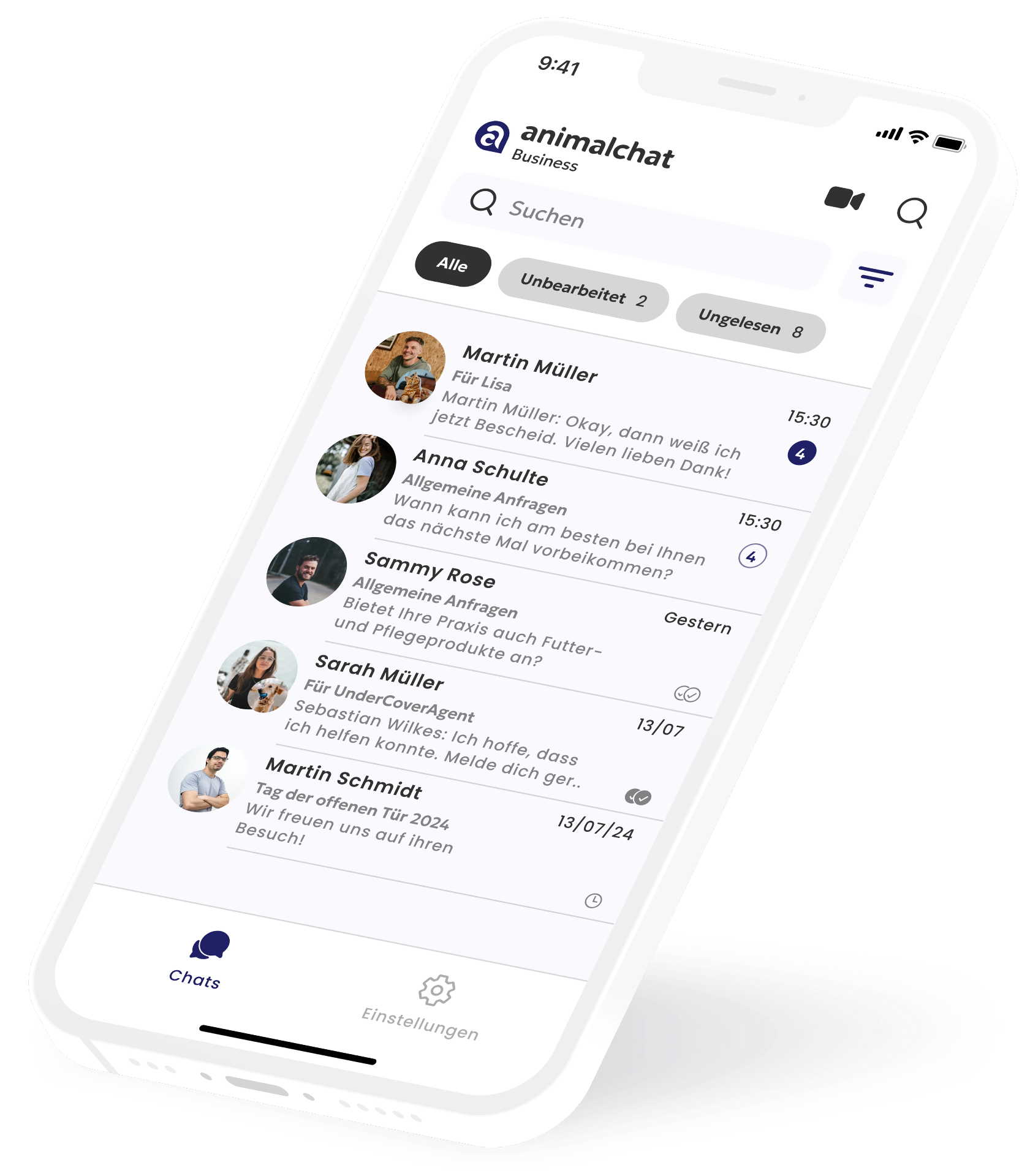 AnimalChat Business App Interface